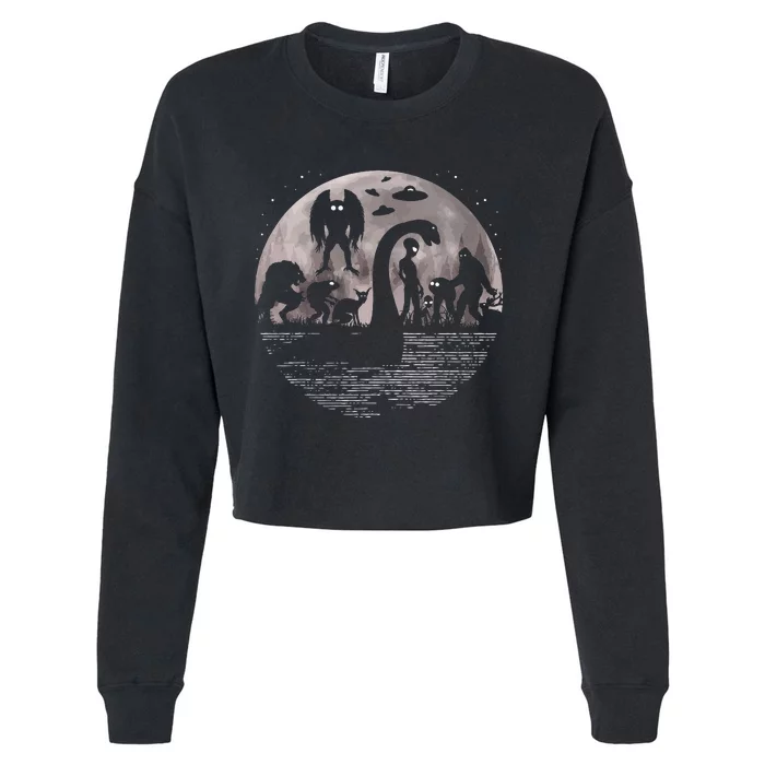 Bigfoot Loch Ness Monster Mothman And Aliens Cropped Pullover Crew