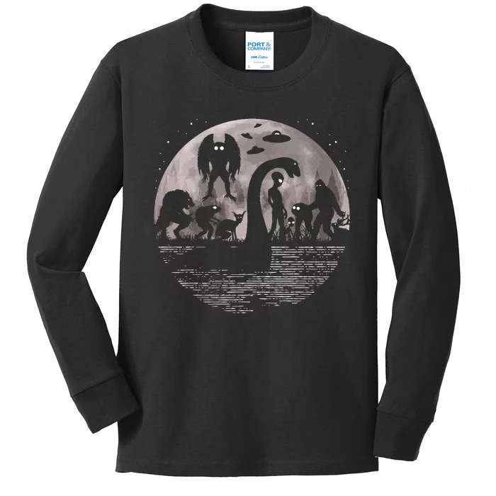 Bigfoot Loch Ness Monster Mothman And Aliens Kids Long Sleeve Shirt