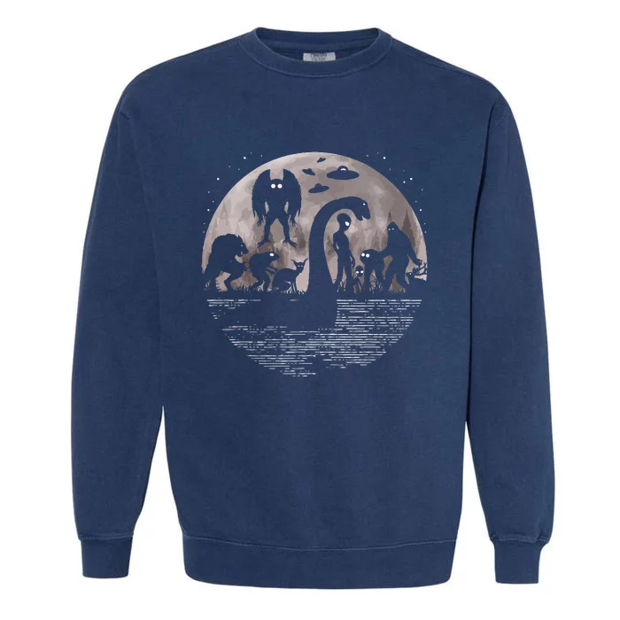 Bigfoot Loch Ness Monster Mothman And Aliens Garment-Dyed Sweatshirt