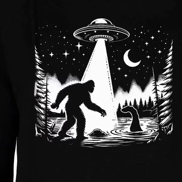 Bigfoot Loch Ness Monster & Ufo Alien Spaceship Womens Funnel Neck Pullover Hood