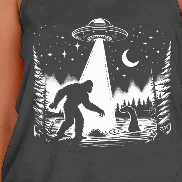 Bigfoot Loch Ness Monster & Ufo Alien Spaceship Women's Knotted Racerback Tank