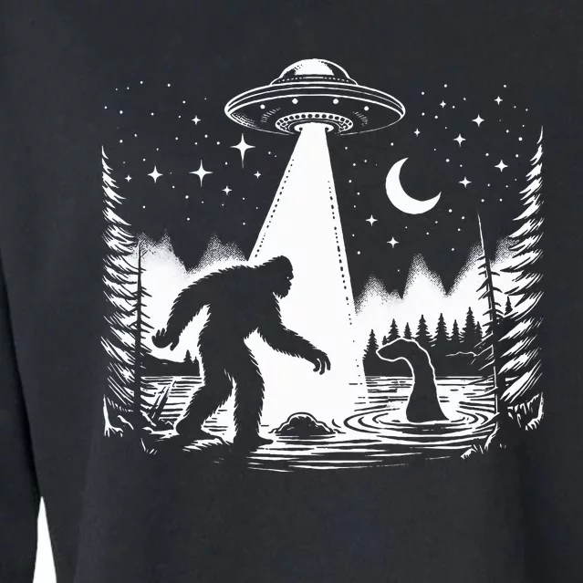 Bigfoot Loch Ness Monster & Ufo Alien Spaceship Cropped Pullover Crew