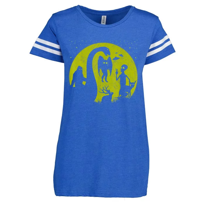 Bigfoot Loch Ness Monster And Mothman Ufos Chupacabra Alien Enza Ladies Jersey Football T-Shirt