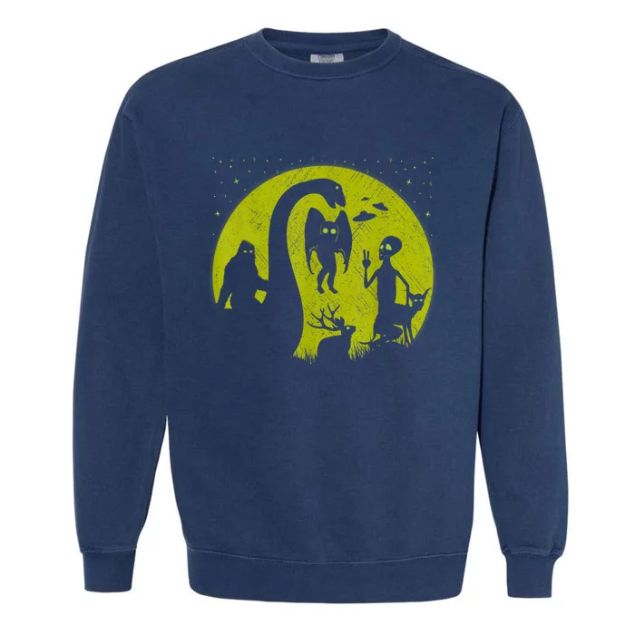 Bigfoot Loch Ness Monster And Mothman Ufos Chupacabra Alien Garment-Dyed Sweatshirt