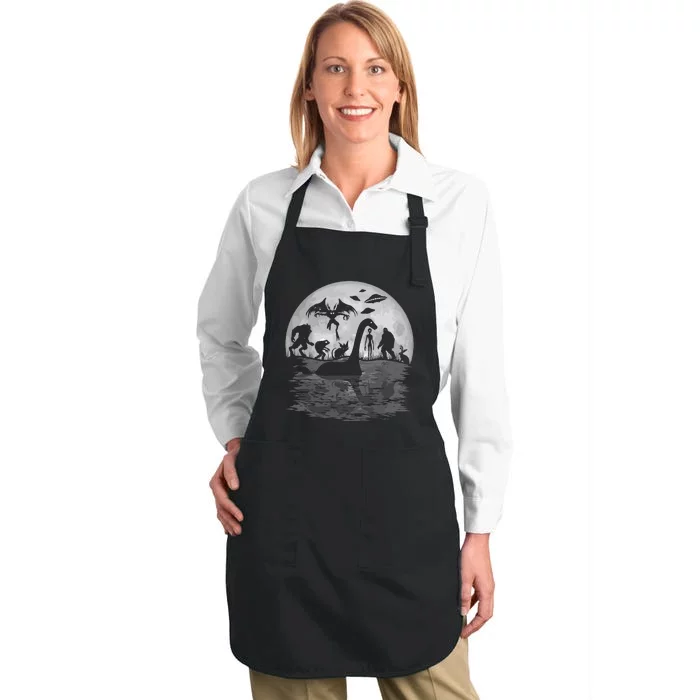 Bigfoot Loch Ness Monster Mothman And Aliens Funny Cryptid Full-Length Apron With Pocket