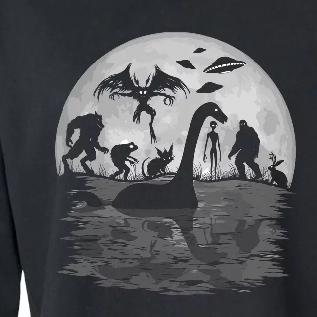 Bigfoot Loch Ness Monster Mothman And Aliens Funny Cryptid Cropped Pullover Crew