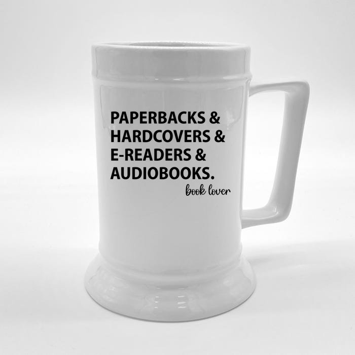 Book Lovers Names Paperbacks Hardcovers EReaders Audios Gift Front & Back Beer Stein