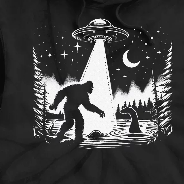 Bigfoot Loch Ness Monster & Ufo Alien Spaceship Tie Dye Hoodie