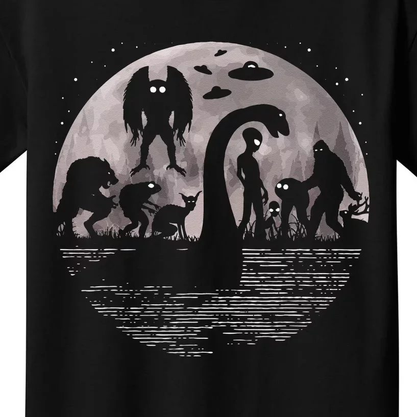 Bigfoot Loch Ness Monster Mothman And Aliens! Funny Cryptid Kids T-Shirt