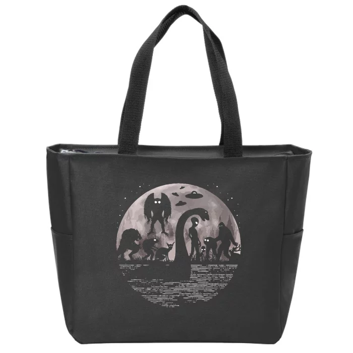 Bigfoot Loch Ness Monster Mothman And Aliens! Funny Cryptid Zip Tote Bag