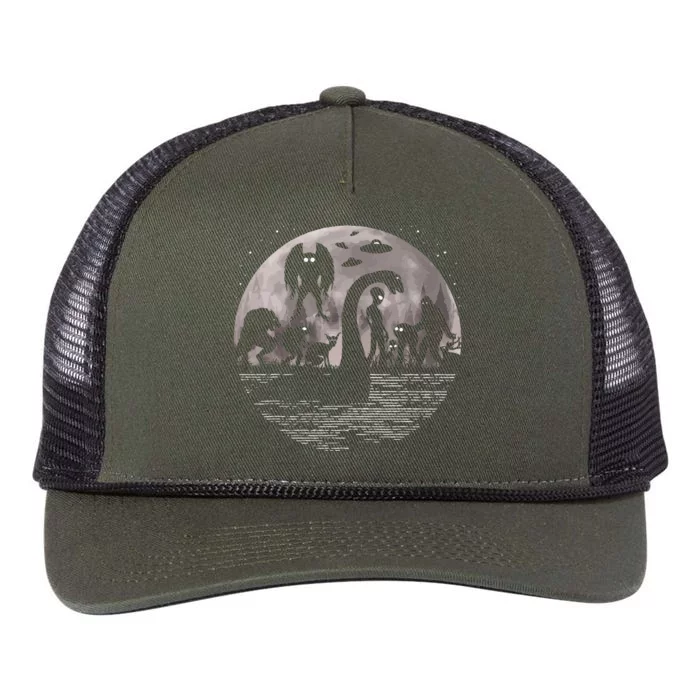 Bigfoot Loch Ness Monster Mothman And Aliens! Funny Cryptid Retro Rope Trucker Hat Cap