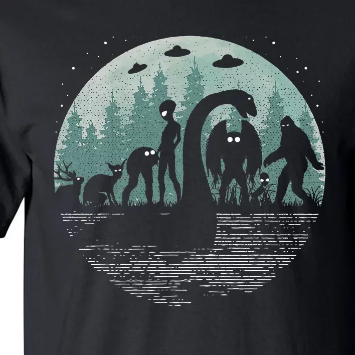 Bigfoot Loch Ness Monster With Mothman Aliens! Funny Cryptid Tall T-Shirt