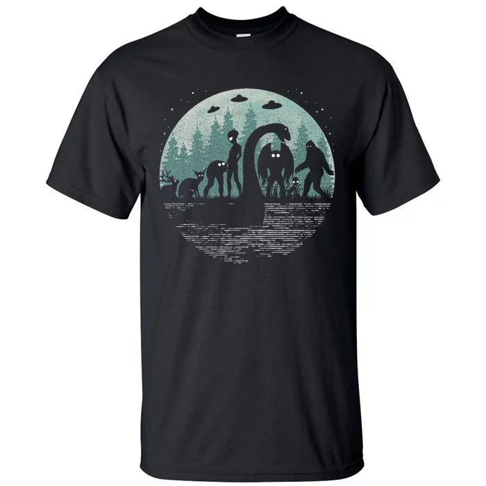 Bigfoot Loch Ness Monster With Mothman Aliens! Funny Cryptid Tall T-Shirt