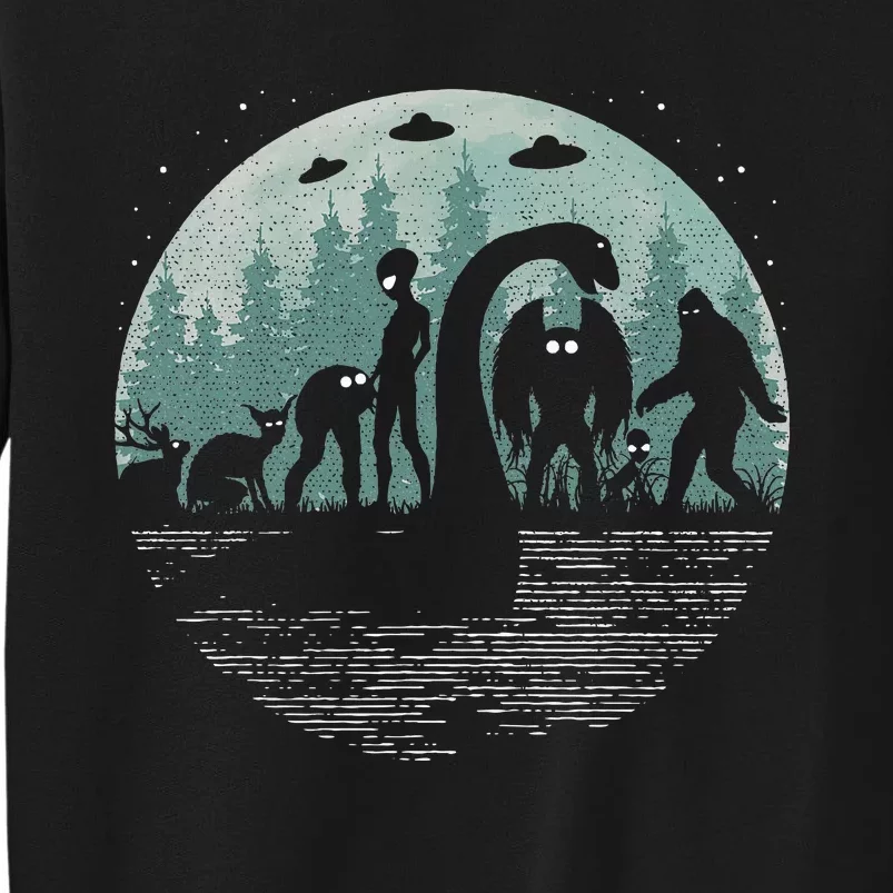 Bigfoot Loch Ness Monster With Mothman Aliens! Funny Cryptid Tall Sweatshirt