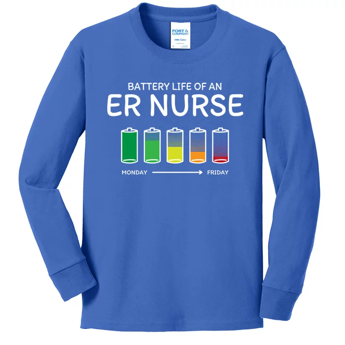 Battery Life Of An Er Nurse Friends Emergency Nurse Buddy Gift Kids Long Sleeve Shirt