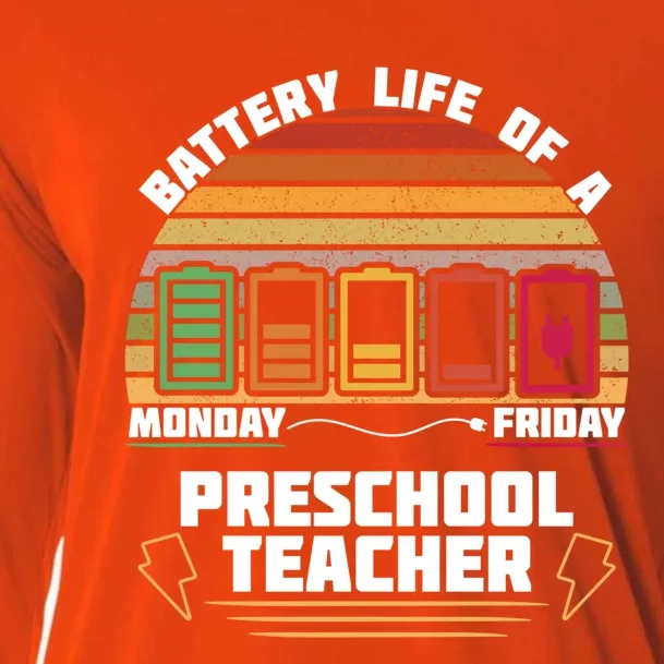 Battery Life Of A Preschool Teacher Funny Funny Gift Cooling Performance Long Sleeve Crew