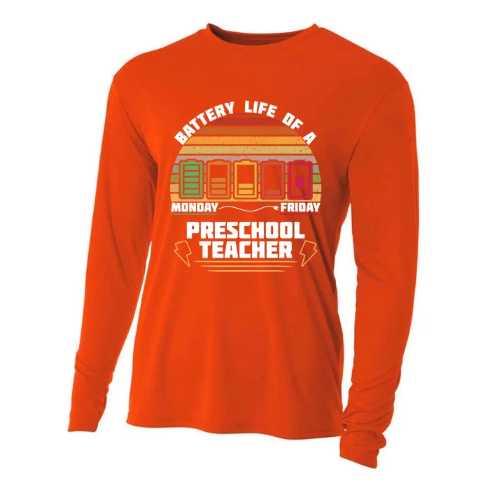 Battery Life Of A Preschool Teacher Funny Funny Gift Cooling Performance Long Sleeve Crew