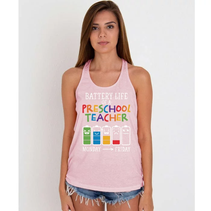 Battery Life Of A Preschool Teacher Great Gift Women's Knotted Racerback Tank