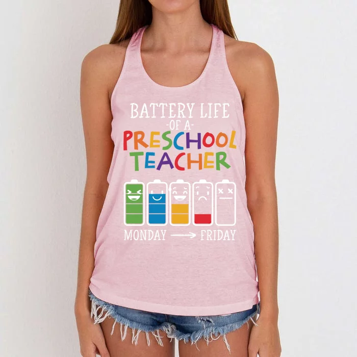 Battery Life Of A Preschool Teacher Great Gift Women's Knotted Racerback Tank