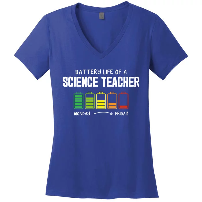 Battery Life Of A Science Teacher Coworker Chemistry Teacher Funny Gift Women's V-Neck T-Shirt