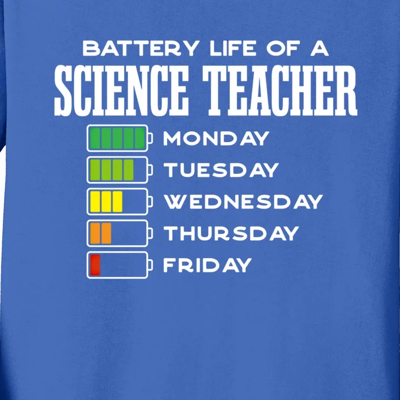 Battery Life Of A Science Teacher Employee Chemistry Teacher Funny Gift Kids Long Sleeve Shirt