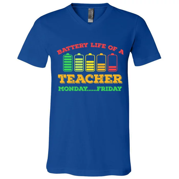 Battery Life Of A Teacher Battery Teacher Battery Life Cool Gift V-Neck T-Shirt