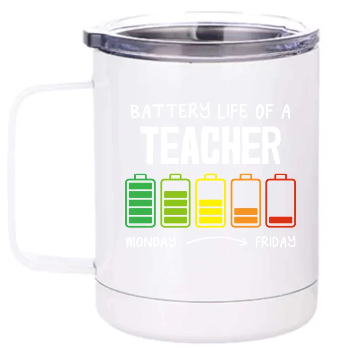 Battery Life Of A Teacher Coworker Teaching Colleague Teach Gift Front & Back 12oz Stainless Steel Tumbler Cup