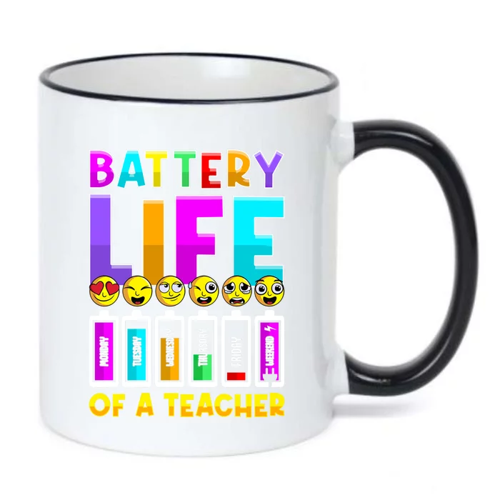 Battery Life Of A Teacher Days Of The Week Funny Emoticon Gift Black Color Changing Mug