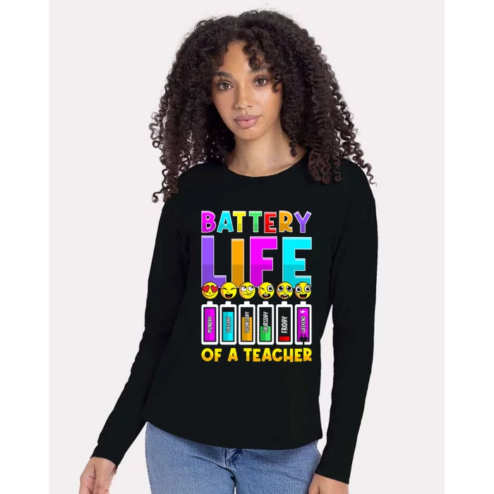 Battery Life Of A Teacher Days Of The Week Funny Emoticon Gift Womens Cotton Relaxed Long Sleeve T-Shirt