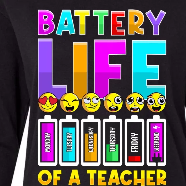 Battery Life Of A Teacher Days Of The Week Funny Emoticon Gift Womens Cotton Relaxed Long Sleeve T-Shirt