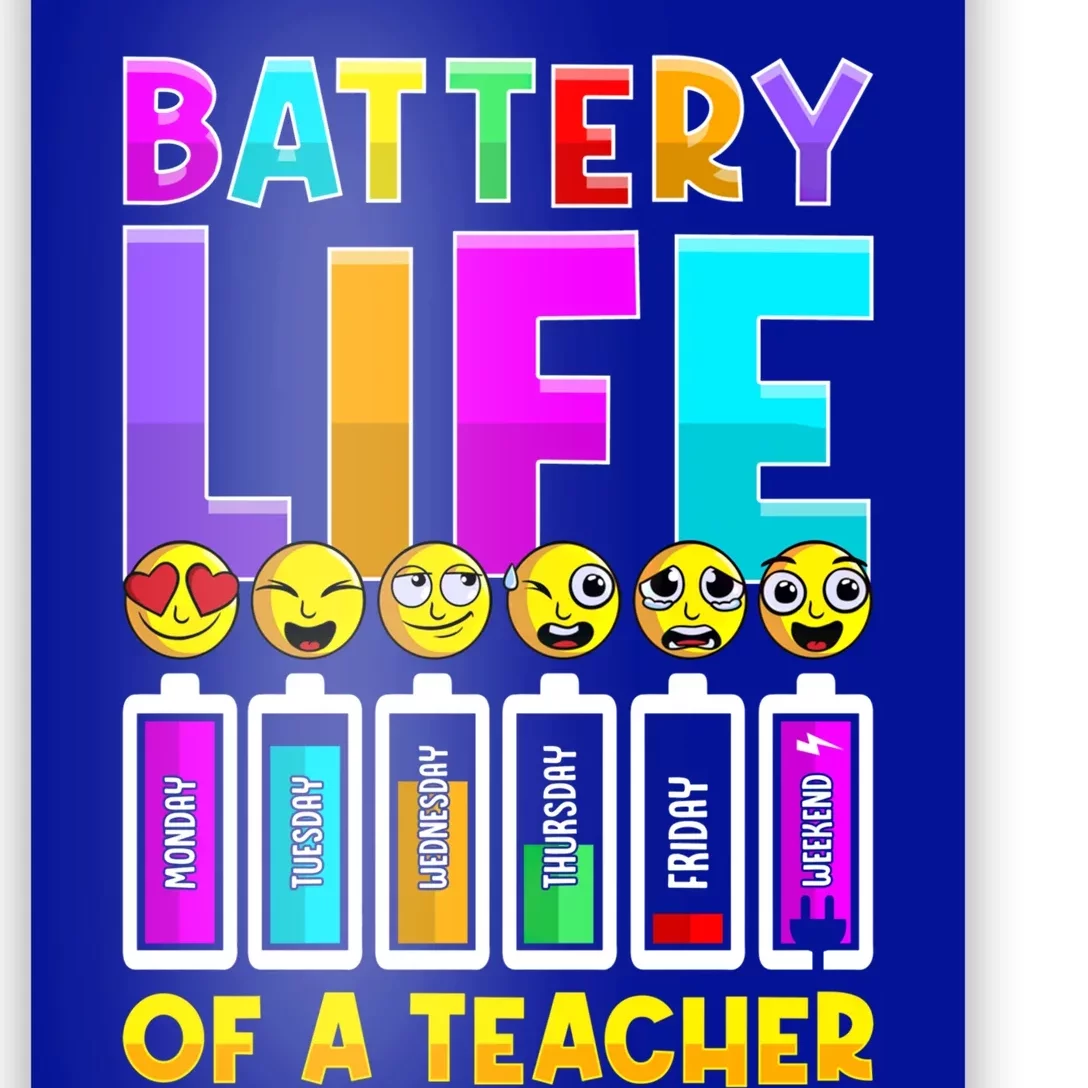 Battery Life Of A Teacher Days Of The Week Funny Emoticon Gift Poster