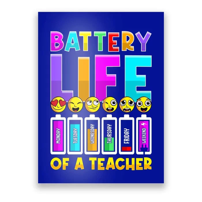 Battery Life Of A Teacher Days Of The Week Funny Emoticon Gift Poster