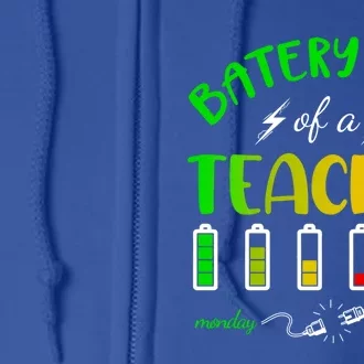 Battery Life Of A Teacher Life Kindergarten Back To School Cool Gift Full Zip Hoodie