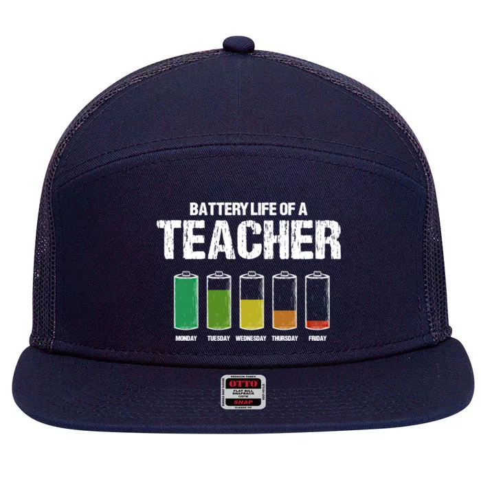 Battery Life Of A Teacher Pun Teaching Joke Teach Coworker Gift 7 Panel Mesh Trucker Snapback Hat