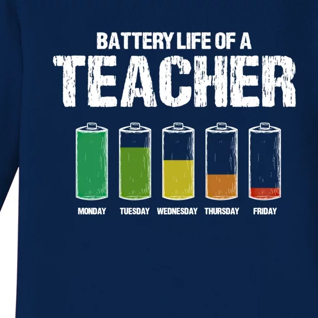 Battery Life Of A Teacher Pun Teaching Joke Teach Coworker Gift Baby Long Sleeve Bodysuit