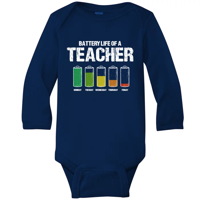 Battery Life Of A Teacher Pun Teaching Joke Teach Coworker Gift Baby Long Sleeve Bodysuit