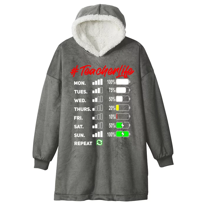 Battery Life Of A Teacher Funny Gift #Teacherlife Funny Gift Virtual Cool Gift Hooded Wearable Blanket