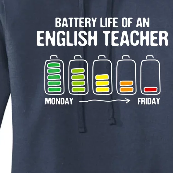 Battery Life Of An English Teacher Funny Language Instructor Gift Women's Pullover Hoodie