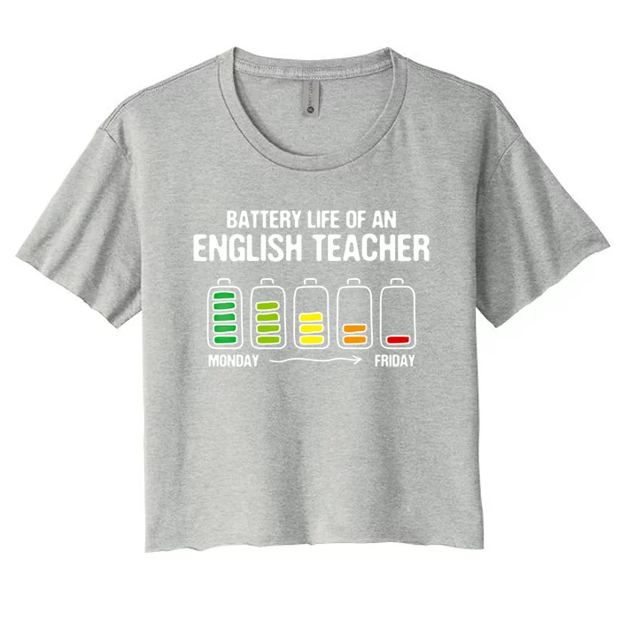 Battery Life Of An English Teacher Funny Language Instructor Gift Women's Crop Top Tee