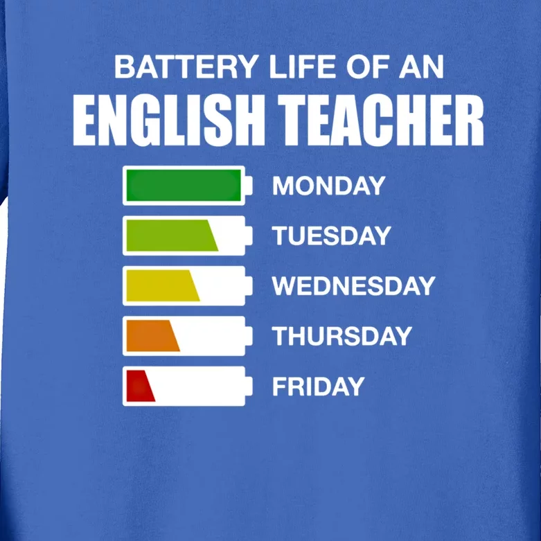 Battery Life Of An English Teacher Sarcastic Great Gift Kids Long Sleeve Shirt