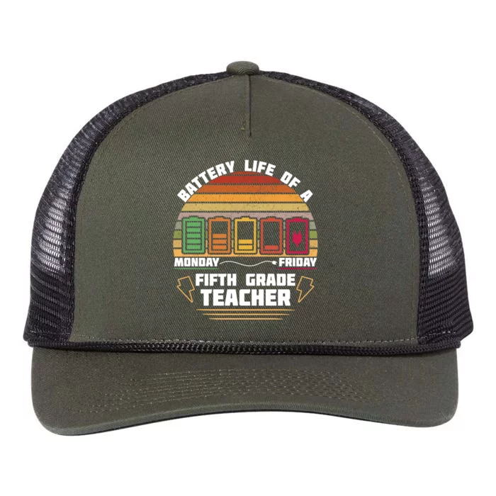 Battery Life Of Fifth Grade Teacher Funny Gift Retro Rope Trucker Hat Cap