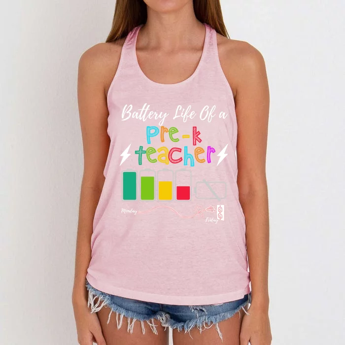 Battery Life Of Preschool Teacher Funny Pregiftk Teacher School Gift Women's Knotted Racerback Tank