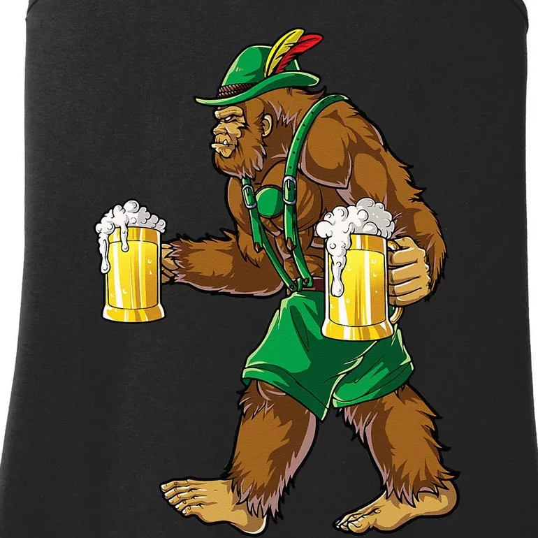 Bigfoot Lederhosen Oktoberfest Prost Beer Mug Ladies Essential Tank