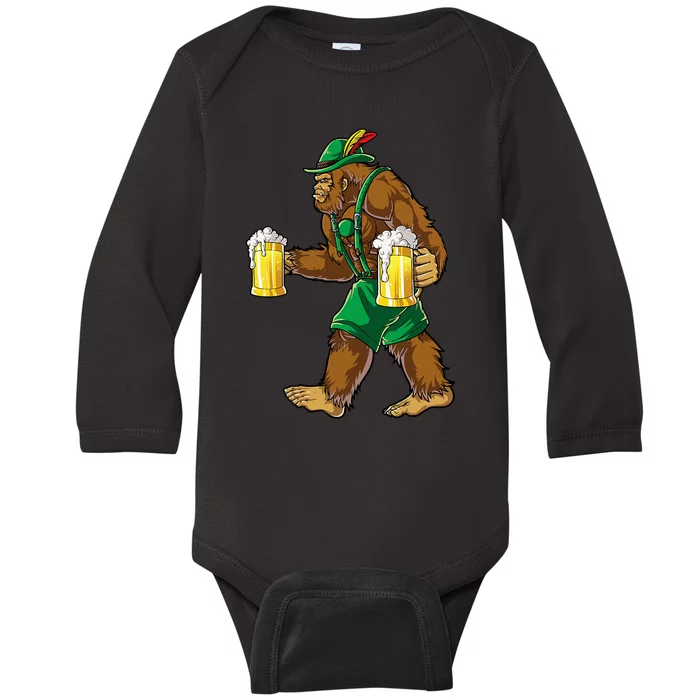 Bigfoot Lederhosen Oktoberfest Prost Beer Mug Baby Long Sleeve Bodysuit