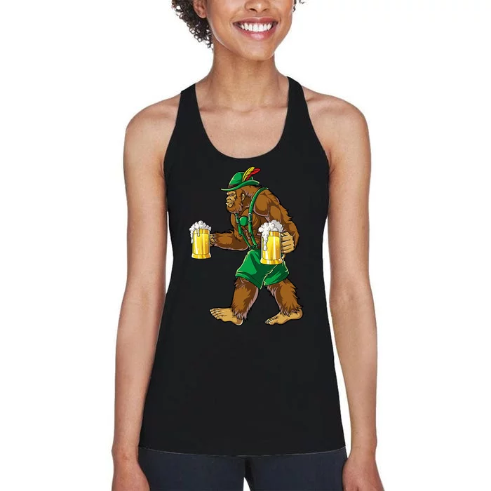 Bigfoot Lederhosen Oktoberfest Prost Beer Mug Women's Racerback Tank