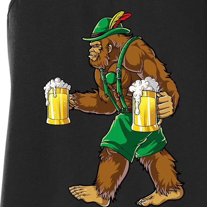 Bigfoot Lederhosen Oktoberfest Prost Beer Mug Women's Racerback Tank