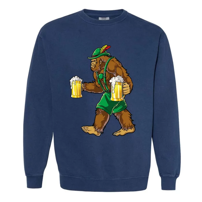 Bigfoot Lederhosen Oktoberfest Prost Beer Mug Garment-Dyed Sweatshirt