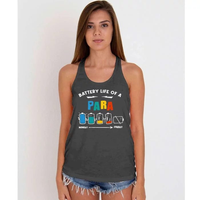 Battery Life Of a Paraprofessional Funny Para Para Teacher Women's Knotted Racerback Tank