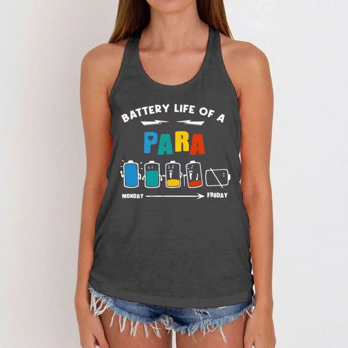 Battery Life Of a Paraprofessional Funny Para Para Teacher Women's Knotted Racerback Tank