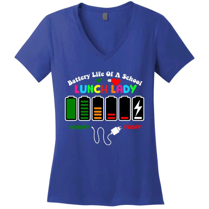 Battery Life Of A School Lunch Lady Cafeteria Worker Funny Gift Women's V-Neck T-Shirt